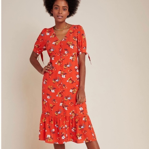 Anthropologie Dresses & Skirts - ANTHROPOLOGIE /Maeve floral V-neck rayon dress/tie sleeves/NWT/14